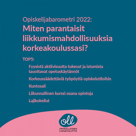 Kuvassa on Opiskelijabarometrin vastauksia kysymykseen, miten parantaisit liikkumismahdollisuuksia korkeakoulussasi.